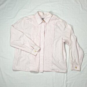 Talbots Plus Size 18 Light Pink Ruffle Trim Tuxedo Style Long Sleeve Shirt EUC